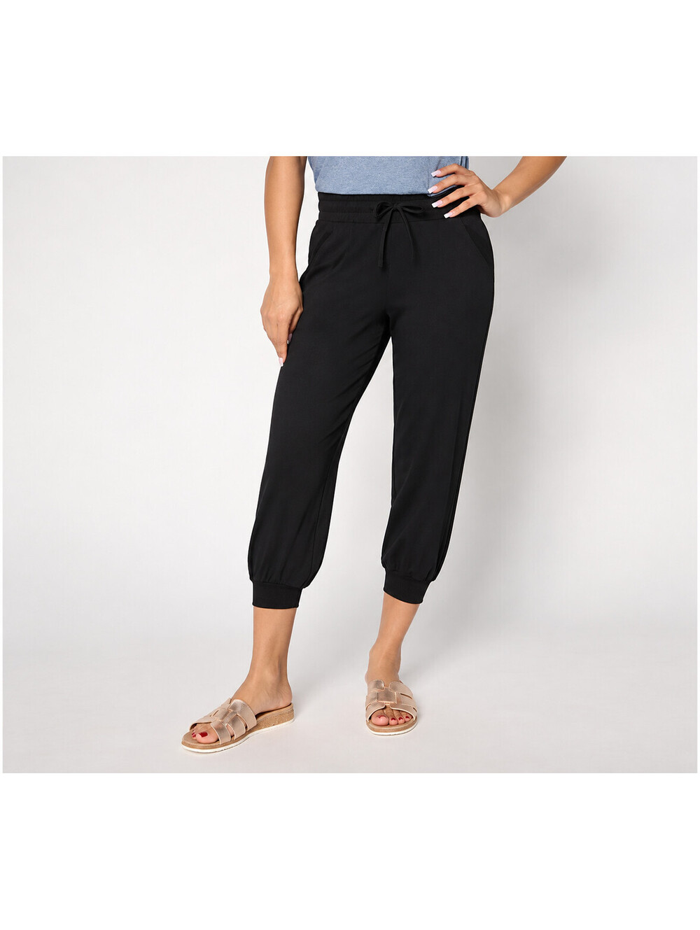 AnyBody Regular Cropped All-Star Cozy Knit Jogger Pants Tapered Leg Black, Large